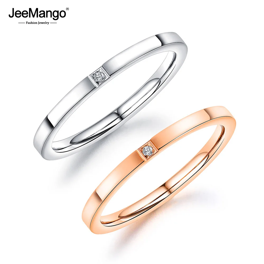 Кольца JeeMango из нержавеющей стали с белым фианитом 2 мм ювелирные изделия для