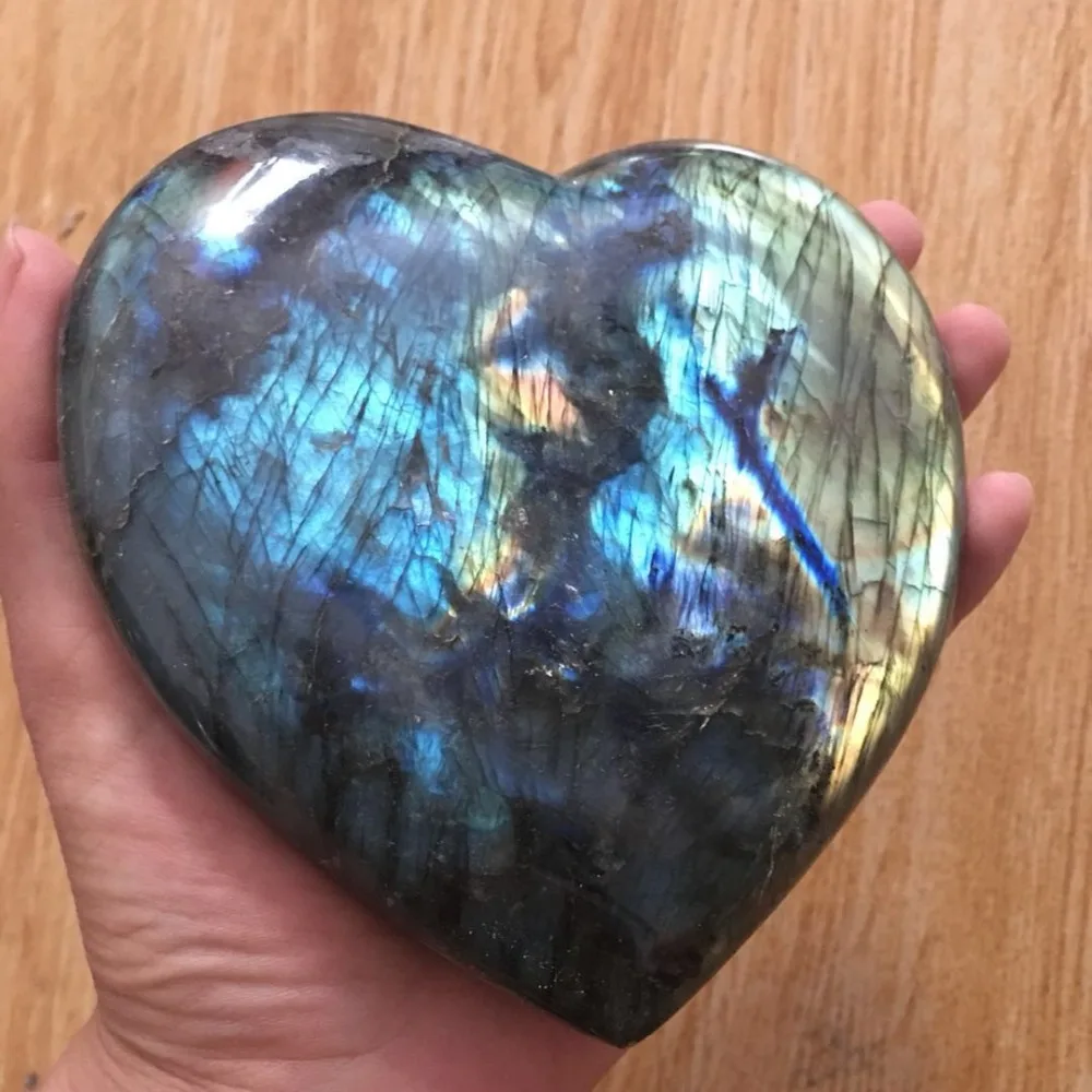 800-900g Big Size Natural Gemstone Rainbow Flash Dark Blue Labradorite Heart-shaped Mineral Stone Crystal Heart Healing | Дом и сад