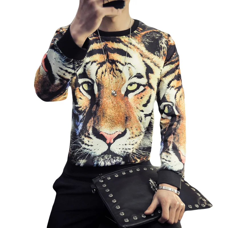 Футболка мужская с длинным рукавом и принтом тигра размеры до 5XL|Мужские