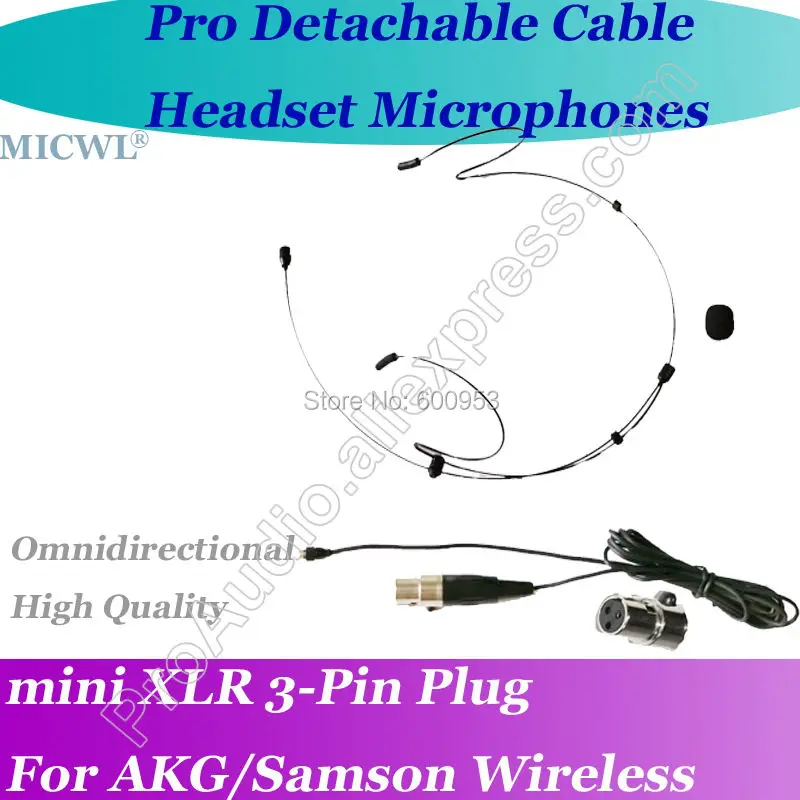 MICWL Черный Съемный провод гарнитура микрофон для AKG Samson Gemini беспроводной Microfone com