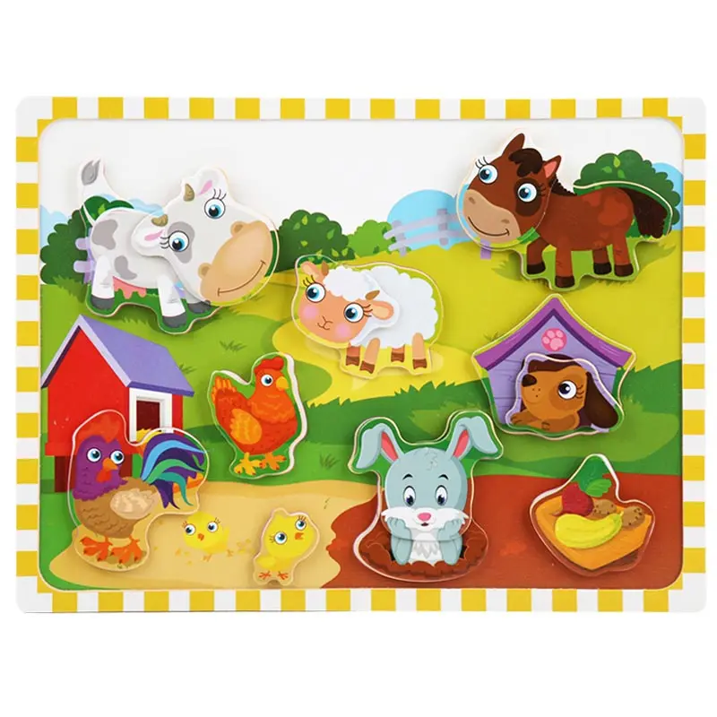 Farm Animal Logwood детская игрушечная деревянная головоломка 3D DIY обучающий пазл развивающие Животные головоломки Детские деревянные игрушки подарки для детей - Цвет: Farm Animal