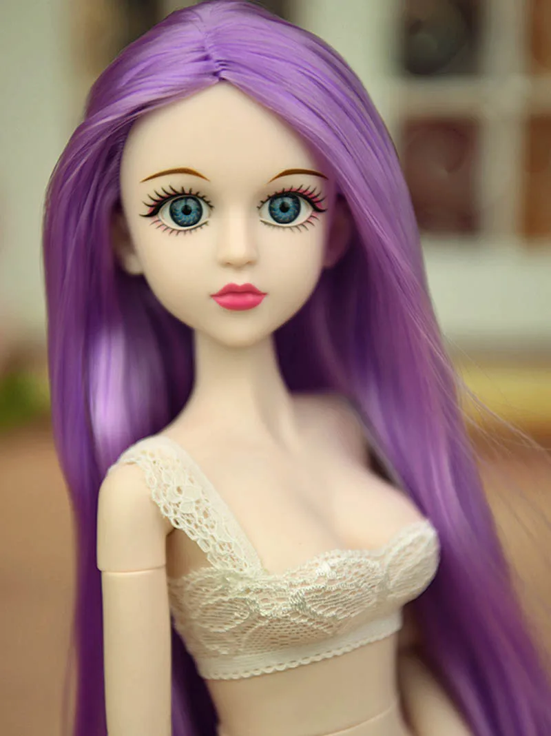 Романтические фиолетовые волосы 1/4 BJD обнаженные кукла Синьи 3D реальные глаза