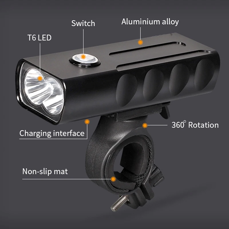 

3 Modes Waterproof Rechargeable USB 1000LM 2 LED Bicycle Bike Front Headlight Cycling Lamp with 360 Degree Rotation Bracket