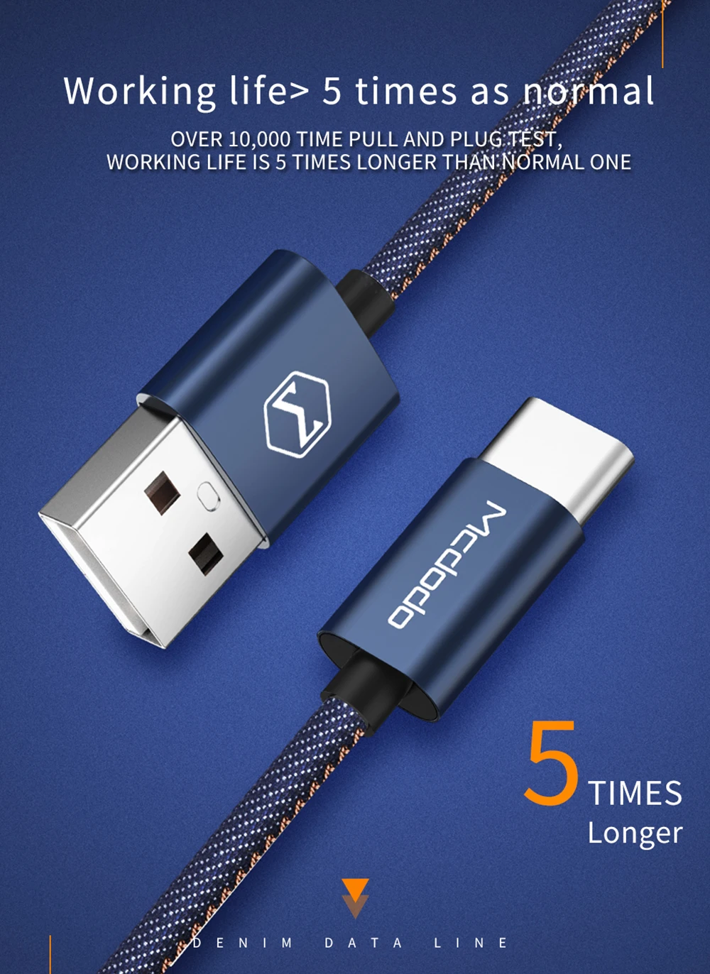 Mcdodo для type-C(USB C) кабель для зарядки и синхронизации данных 2 в 1 из джинсовой ткани 15 см(0,49 фута) мини-кабель для ключей типа C