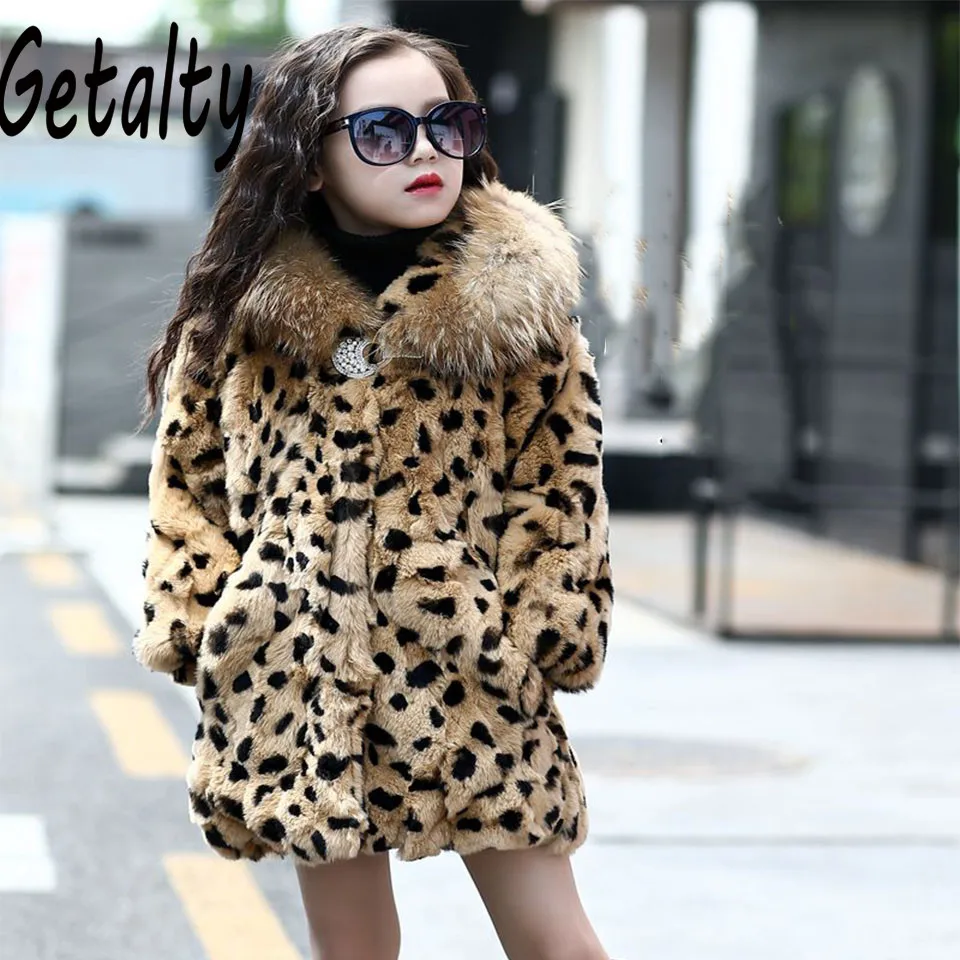 Настоящий мех кролика для детей пальто с меховым воротником зимняя теплая