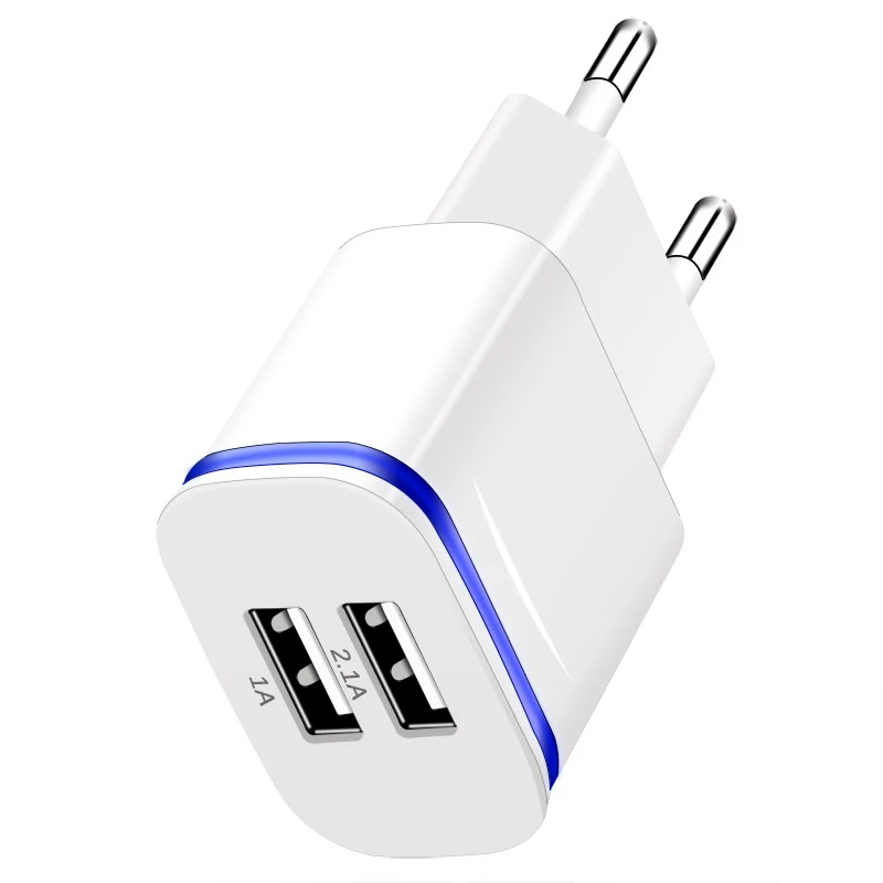 CinkeyPro 2-Порты USB Зарядное устройство для XiaoMi iPhone 7 8 Светодиодная лампа Samsung 5 V/2.1A, ВЫСОКАЯ ЧЁТКОСТЬ, быстро заряжающийся мобильный телефон, Универсальный переходник для розетки - Тип штекера: White Blue