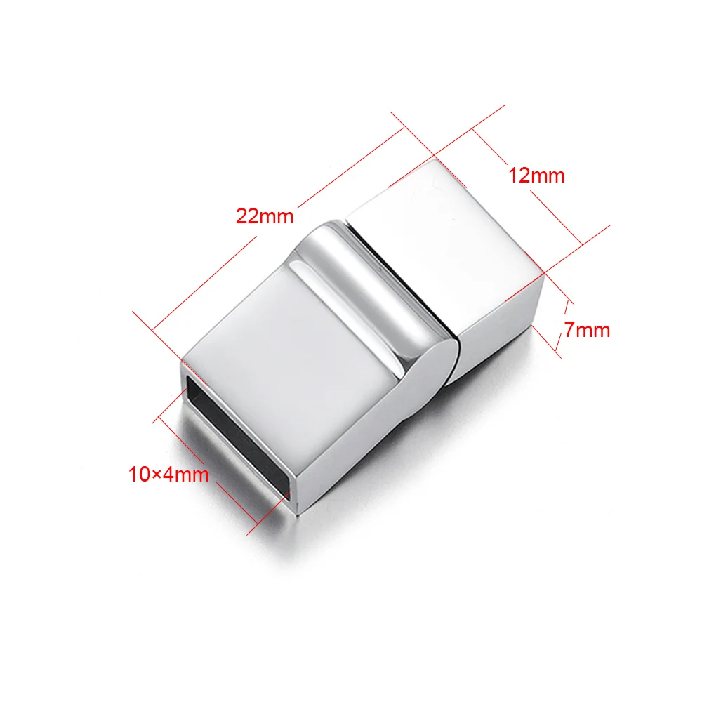 Hole 10x4mm Нержавеющая сталь Магнитная застежка зеркальная полировка 10*4 мм 12*3 мм плоский кожаный шнур застежками магнит пряжки DIY браслет ювелирных изделий - Цвет: Hole 10x4mm