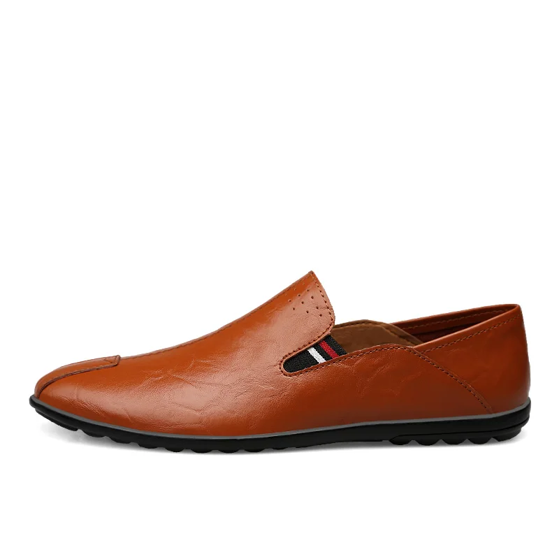 Мужские летние туфли из натуральной кожи без застежки дышащие Туфли-лоферы на