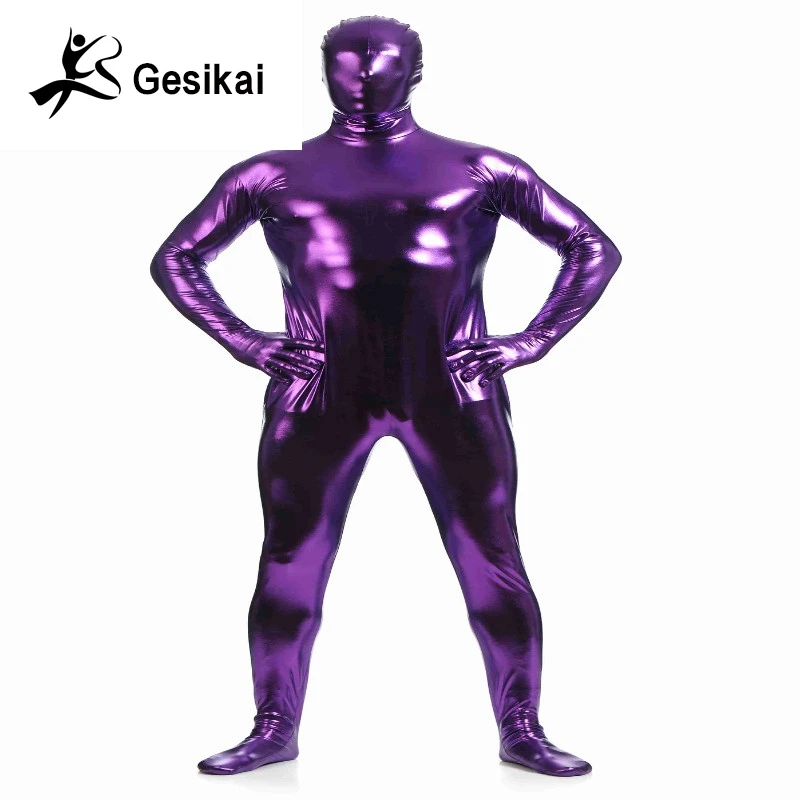 Мужское блестящее боди Zentai с металлическим блеском костюмы колготками на молнии