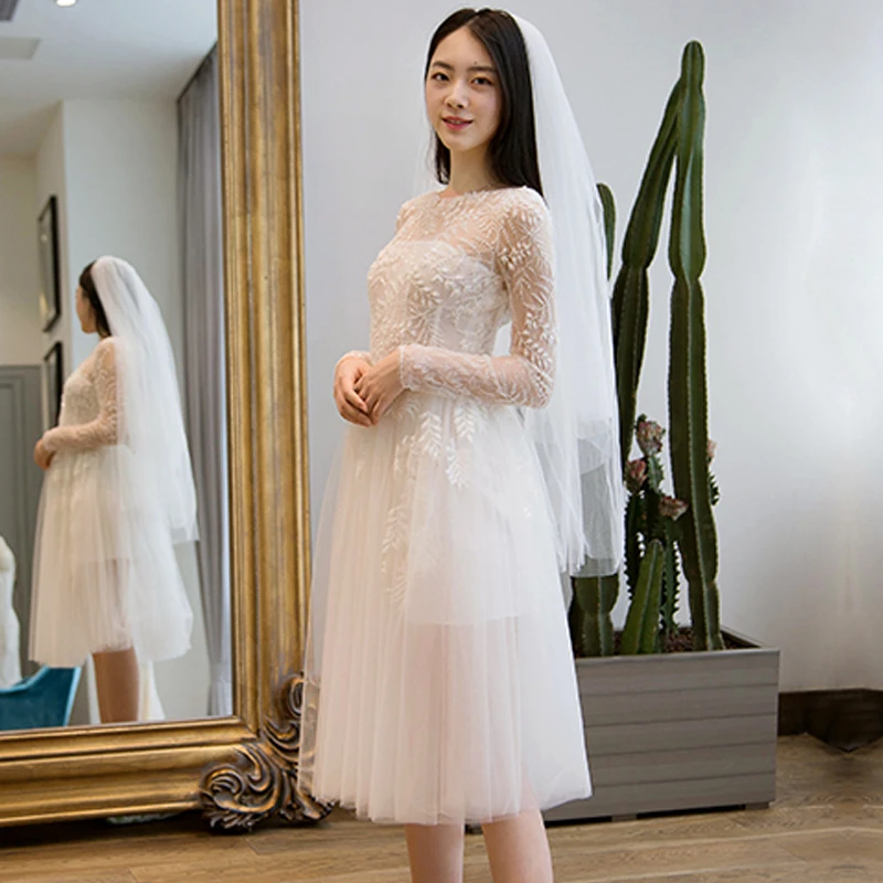 Женское Короткое свадебное платье MOON MODA кружевное пляжное трапеция до колен с