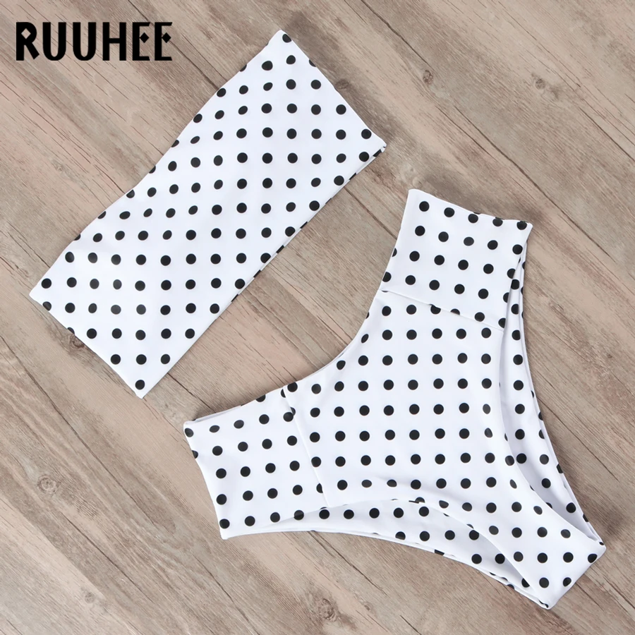 RUUHEE, бикини,, купальник, женский, с принтом, высокая талия, бикини, набор, без бретелек, бандо, купальник, женская пляжная одежда, бикини