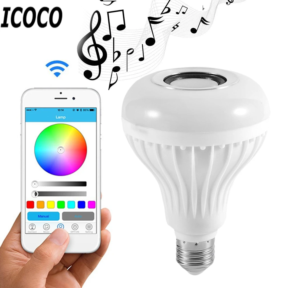 ICOCO 28 светодиодный s 12 W умный беспроводной Bluetooth светодиодный Стереодинамик RGB цветная лампочка свет Музыка лампа+ пульт дистанционного управления Лидер продаж