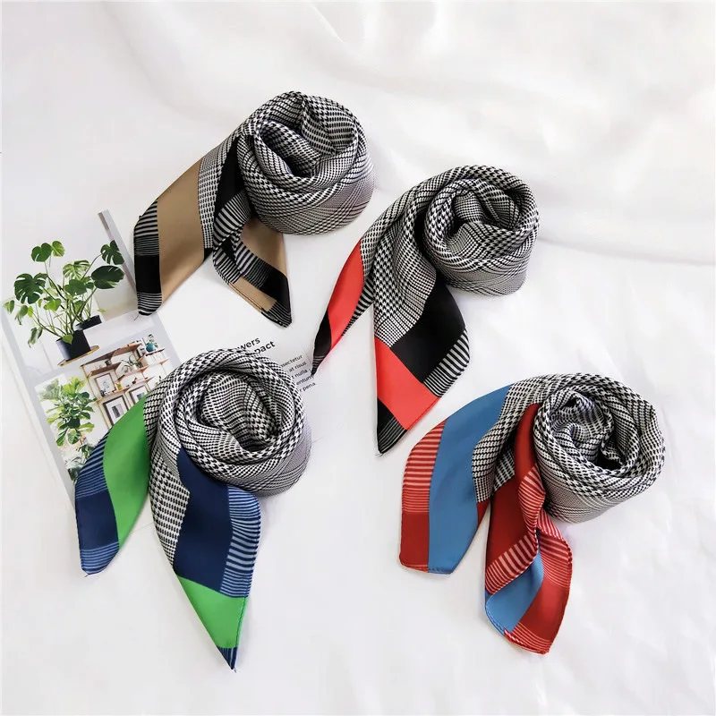 Женский Шелковый Мини шарф в клетку 70 Х70 см| |