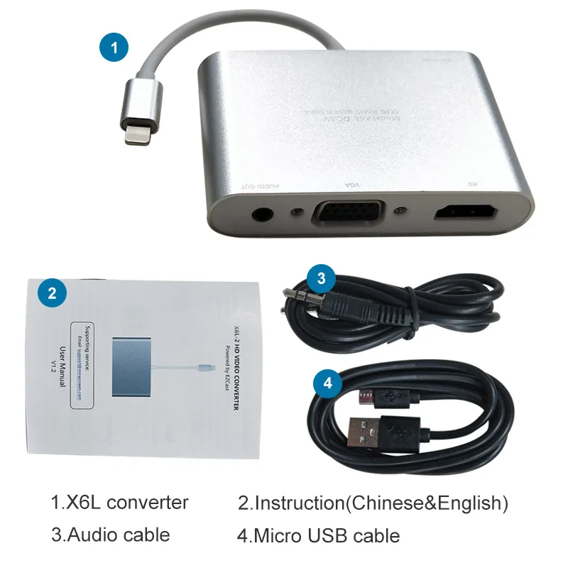 Для освещения к HDMI VGA Jack аудио ТВ адаптер кабель конвертер для iPhone X 8 7 Plus 6 6S iPad
