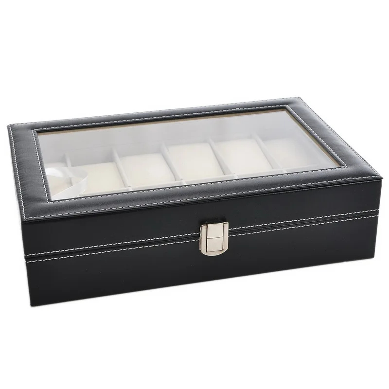 Hoomall Holder Couple 1PC Black PU Leather Case Elasticity Clamshell Watch Box Storage Boxes Christmas Birthday Gifts | Дом и сад
