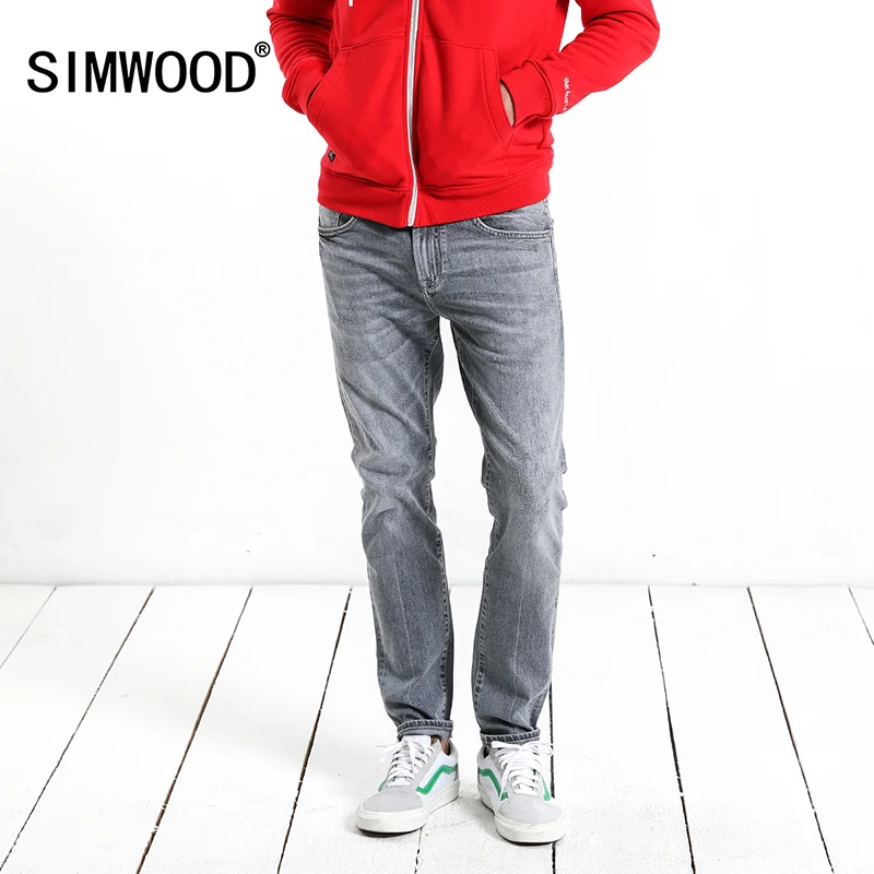 SIMWOOD 2019 осенние мужские джинсы с потертостями облегающие модные высокое качество