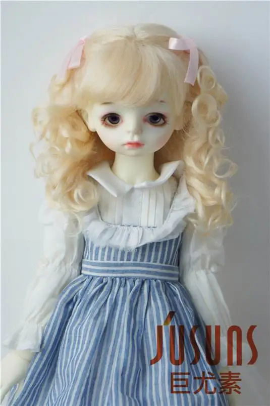 JD187 Размер 9-10 дюймов и 10-11 BJD мохер кукла парик длинная мягкая волна с 2 Пони Парики
