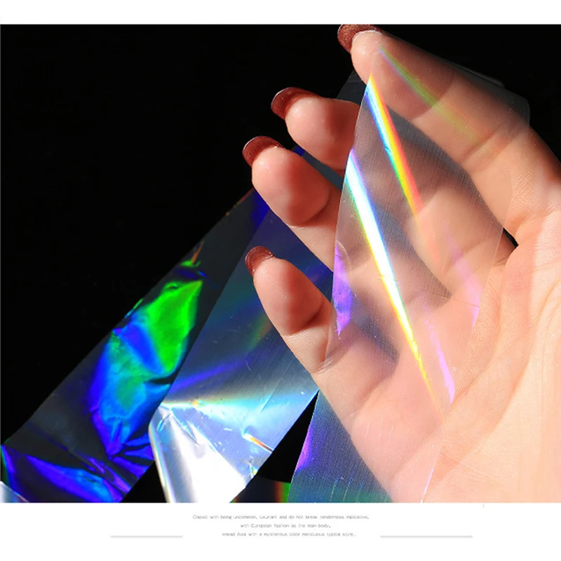 

8 types of 4*120cm/ roll holographic nail stickers Transparent Laser Point Nail Art