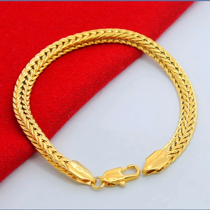 Мужской браслет шириной 6 5 мм из чистого золота 24 К 20 см|men jewelry bracelet|fashion men braceletmen