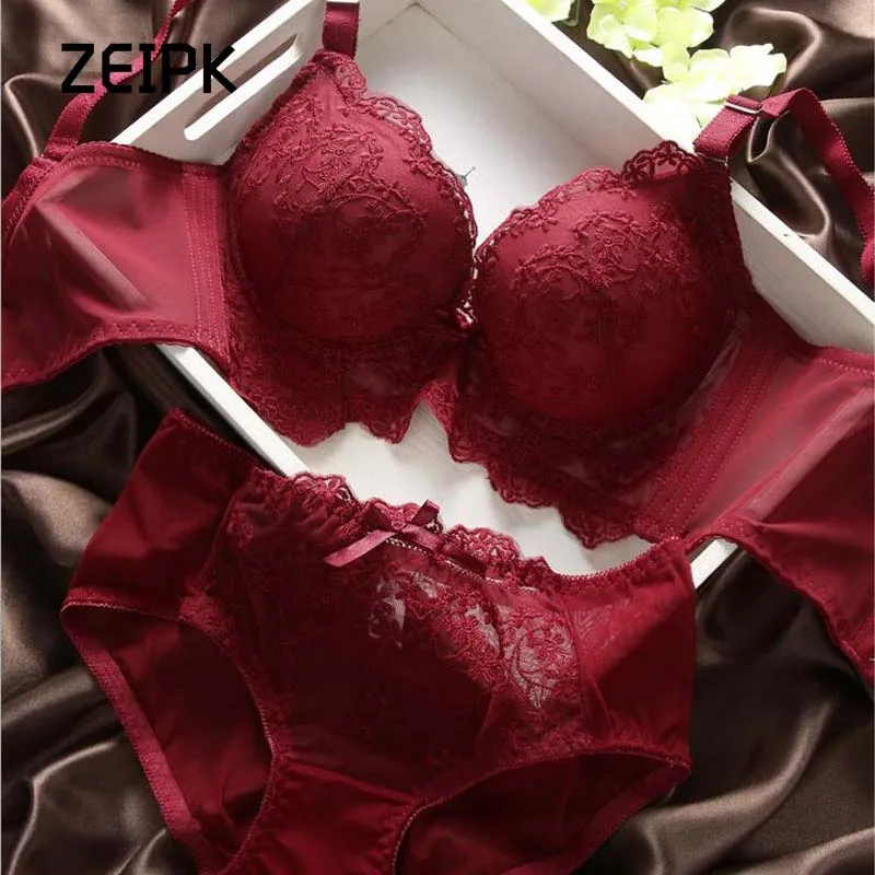 Women Bra And Brief Sets Sexy Lace Underwear Lingerie Set Vintage Embroidery Push Up Panty 70B 75B 80B 85B | Женская одежда