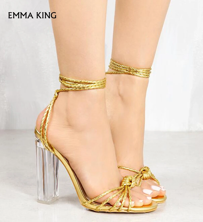 Emma king/новые модные дизайнерские прозрачные босоножки на толстом каблуке с