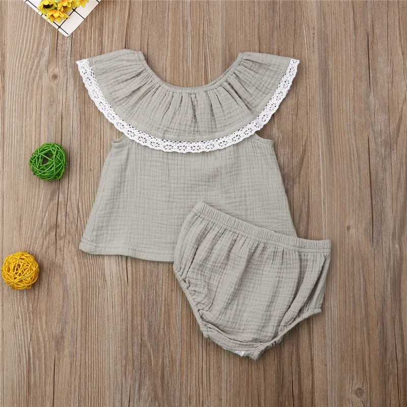 

Newborn Baby Girl Lace Rufflde Tops+PP Pants Sunsuit Outfits Clothes Summer 2Pcs Set
