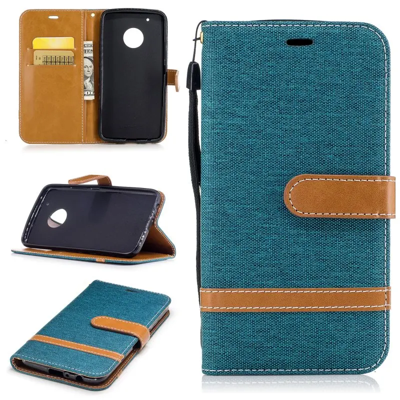 Чехол для Motorola Moto G5 G5Plus Coque футляр из джинсовой ткани джинсовое портмоне кожаная