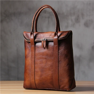 Vintage brown Small Брендовый роскошный мужской портфель из натуральной кожи, сумка для ноутбука, дизайнерская ручная работа, бизнес стиль, классический портфель высшего качества - Цвет: Vintage brown Small