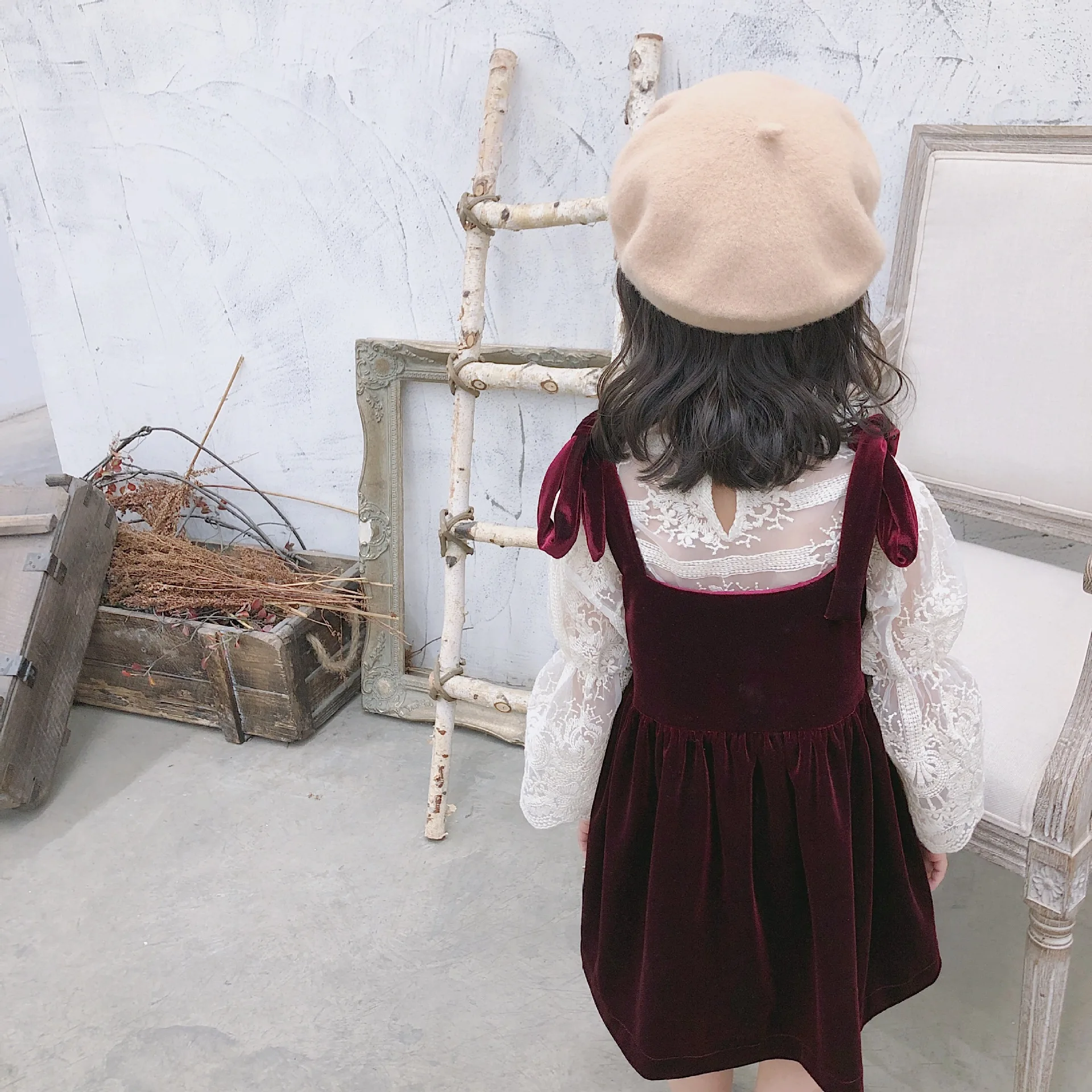 Элегантное винтажное вельветовое платье и кружевные рубашки наряды для девочек