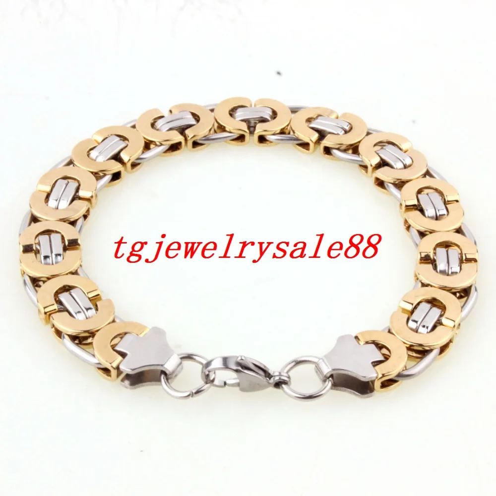 Браслет мужской из нержавеющей стали с цепочкой шириной 11 мм серебристый золотой