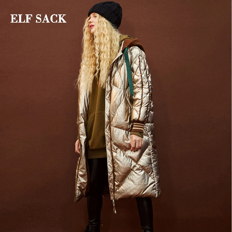 ELFSACK пальто женский зимний пуховик 90% белый утиный пух куртка однотонный полный