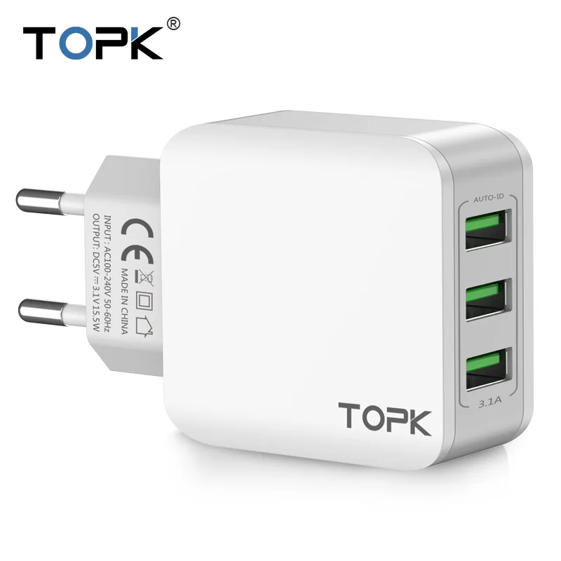 TOPK 3-Порты и разъёмы 5 V 3.1A Smart Travel USB Зарядное устройство адаптер стены портативная