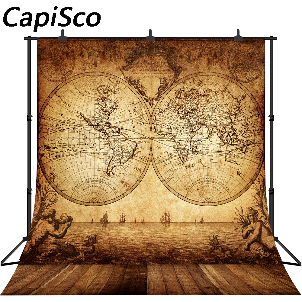 Capisco Photography Background World Map Retro Classical Woo