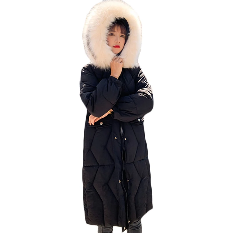 Зимняя новинка, большой меховой воротник, пуховик, хлопковая куртка для женщин, Корейская длинная толстая теплая хлопковая куртка, женские парки с капюшоном, ветровка F746