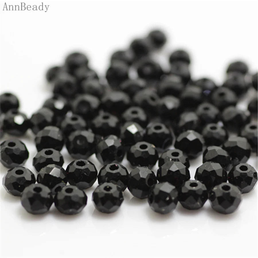 black AnnBeady, одноцветные, зеленые, 3*4 мм, 145 шт, Rondelle, австрийские граненые Хрустальные стеклянные бусины, свободные разделительные бусины для изготовления ювелирных изделий - Цвет: black