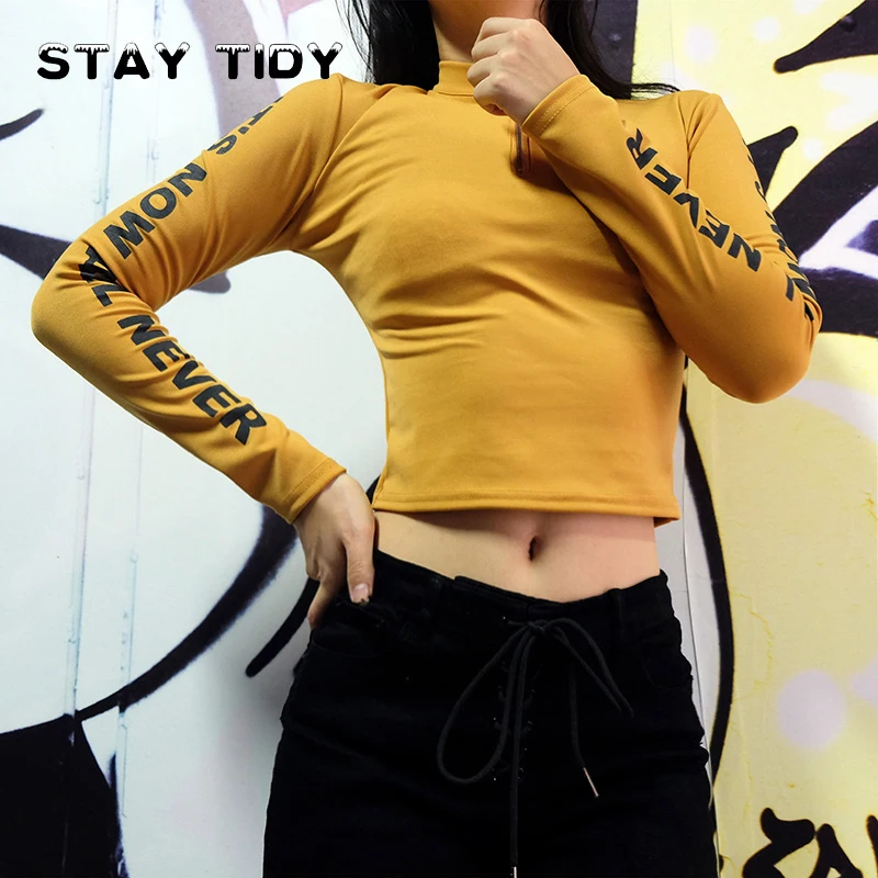 Оставаться аккуратным модная желтая водолазка Для женщин футболка
