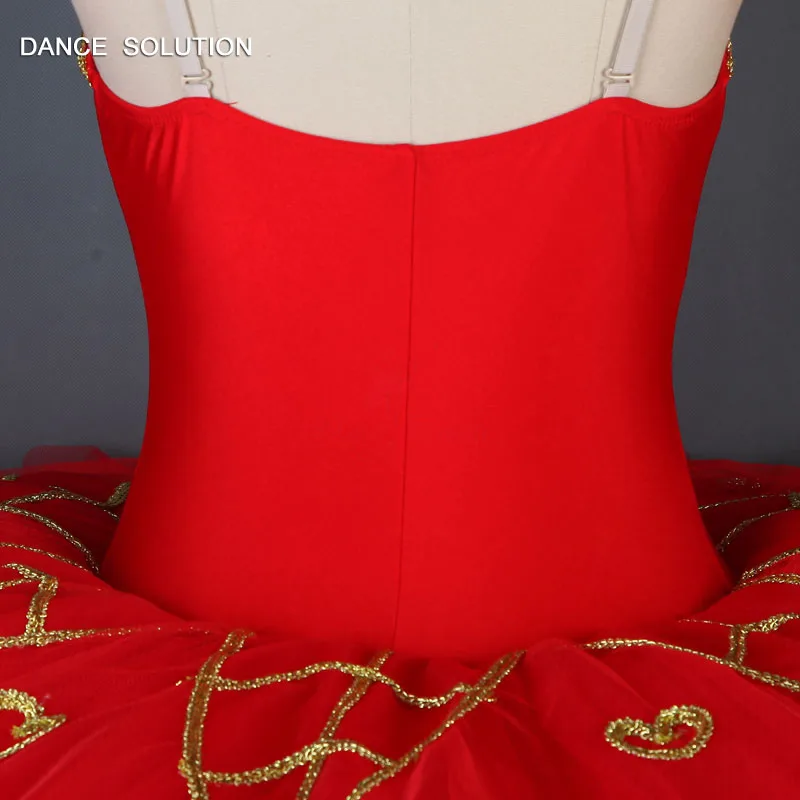 Красный лиф из спандекса с золотой аппликацией профессиональная балетная пачка