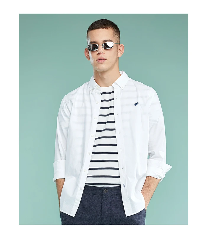 Giordano рубашка фирмы Giordano «Оксфорд» выполненная из натурального хлопка с логотипом лягушки на груди, имеет три варианта цвета белый, небесный и серый