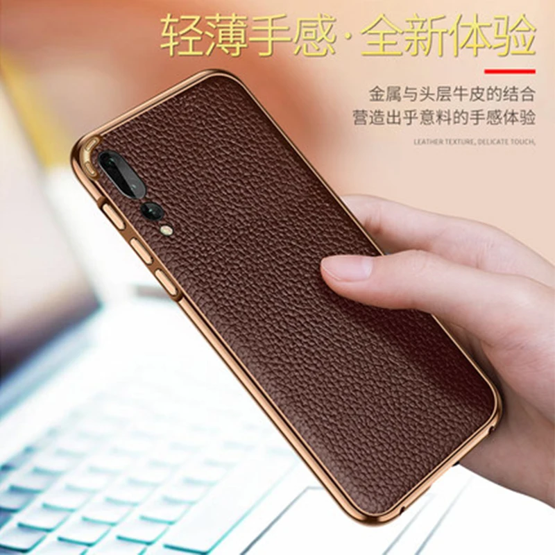 For Huawei P20 Pro Case Aluminum Alloy Bumper for Genuine Leather Back Cover Free Tempered Glass Screen Protector | Мобильные