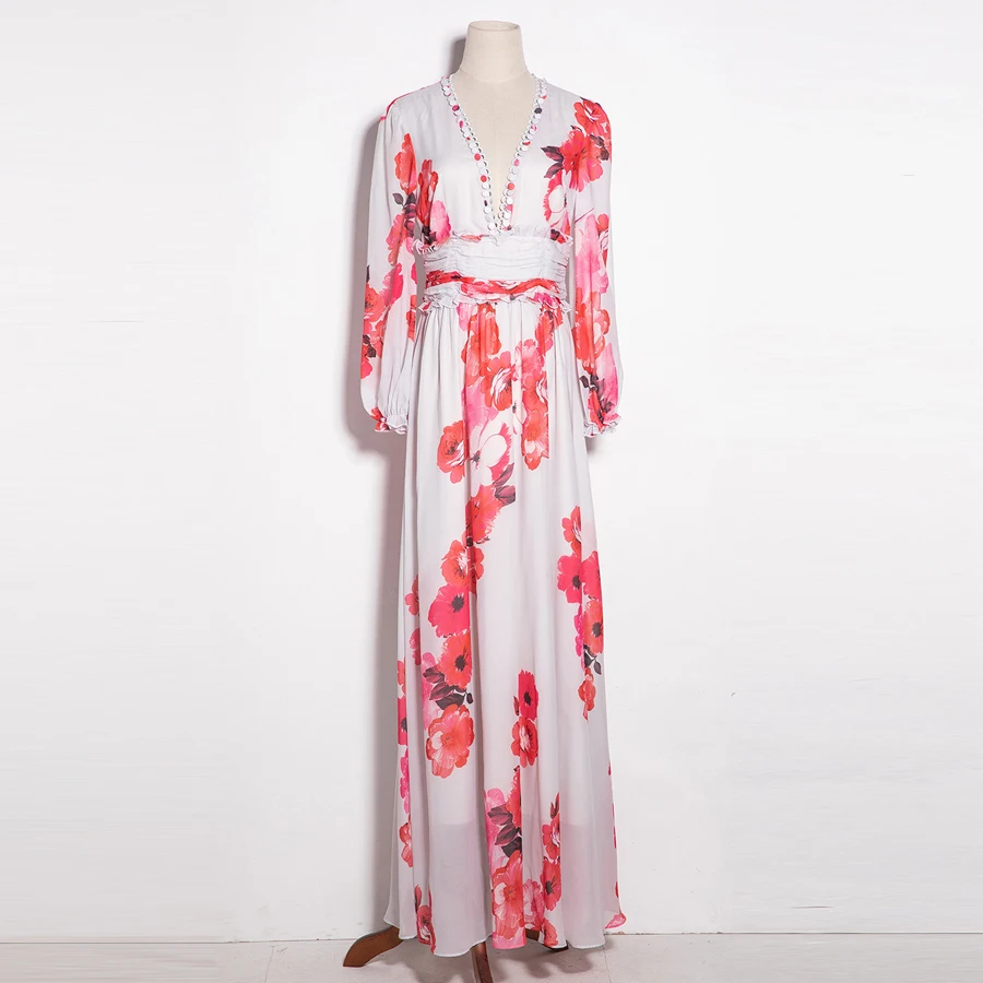 Платье для пляжа AELESEEN Designer Runway 2019 весна осень V-образный вырез цветочный длинное Femme Boho стиль пайетки сексуальное Vestido XXL.