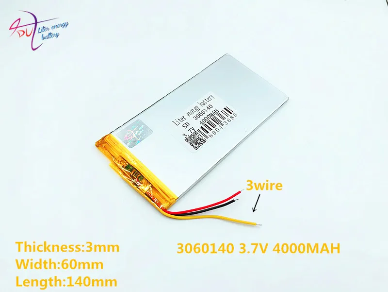 3 line 3.7V 4000mAH 3060140 PLIB polymer lithium ion / Li-ion battery for tablet pc power bank cell phone speaker | Электроника