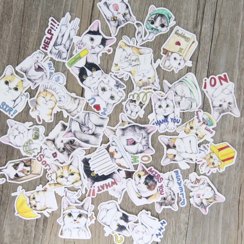 40 Pcs/lot Cute hand painted cat Sticker Decal For Phone Car Case Waterproof Laptop Album diary Backpack Kids Toy Stickers | Игрушки и