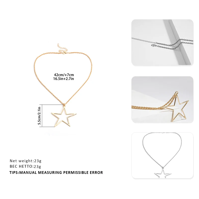 Fashion Necklace Women Long Pentagram Gold Silver Zinc Alloy Statement Pendant Initial | Украшения и аксессуары