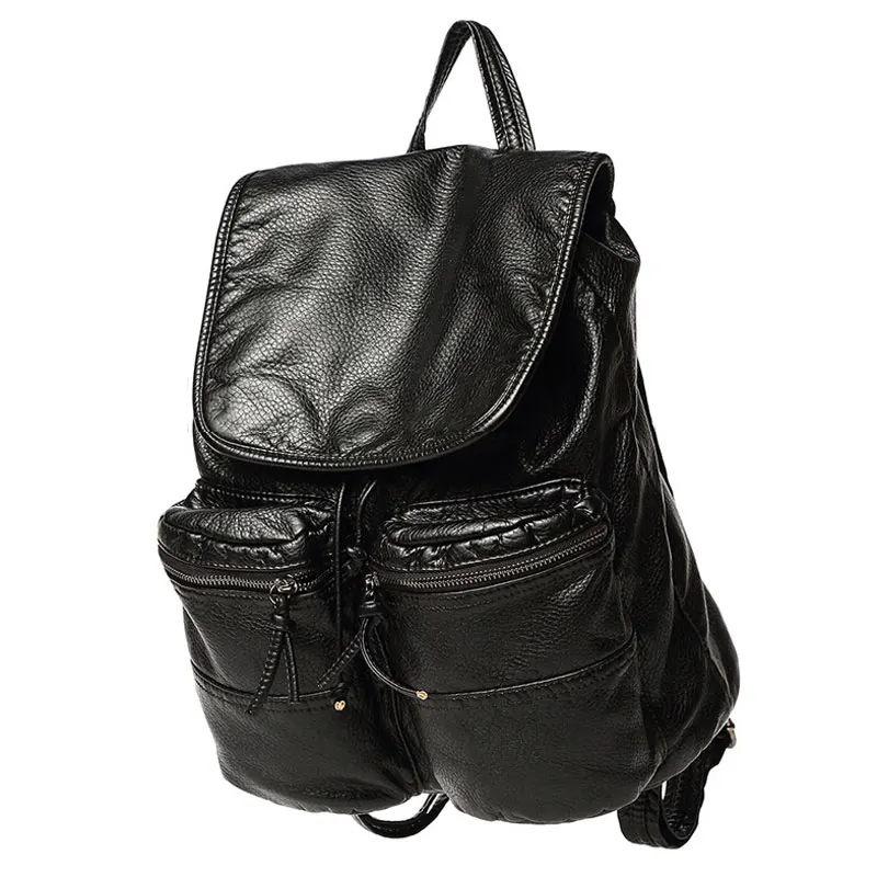 Новый PU Черный Рюкзак Мода Путешествия Обложка Softback Мешок Большой Емкости