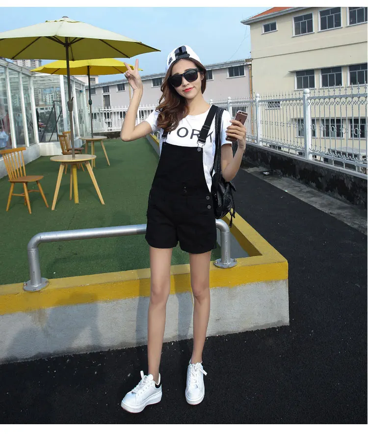 2019 новый летний Для женщин однотонные джинсовые комбинезоны шорты Curl с карманами