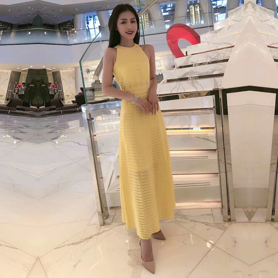 ADYCE новое летнее желтое Бандажное платье для женщин Vestido сексуальное без рукавов