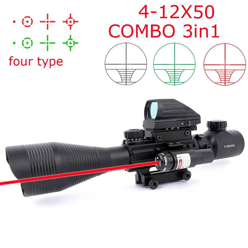 

Охотничий прицел для страйкбола 4-12X50EG, тактический пневматический пистолет, лазерный прицел с красной зеленой точкой, голографический опти...