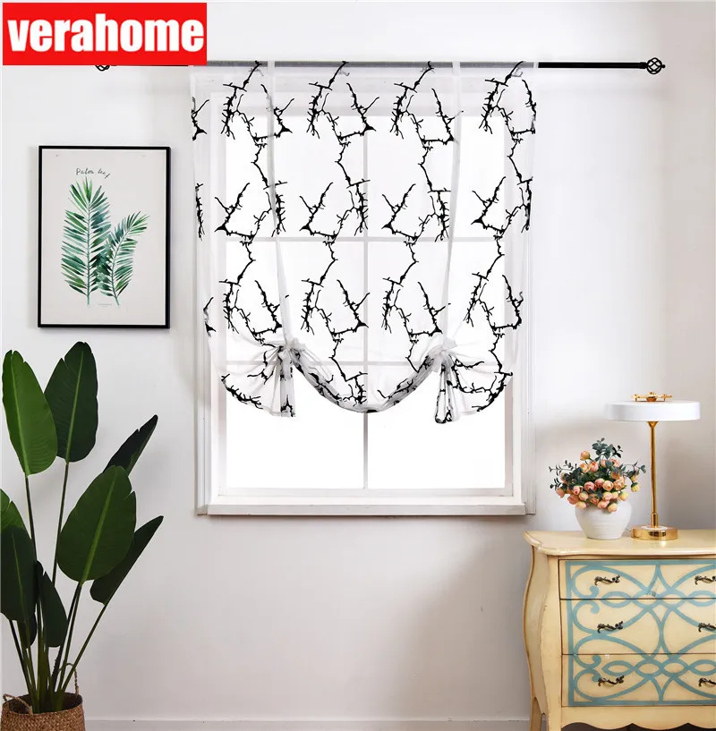 Современные короткие римские занавески Verahome из прозрачной ткани для кухни