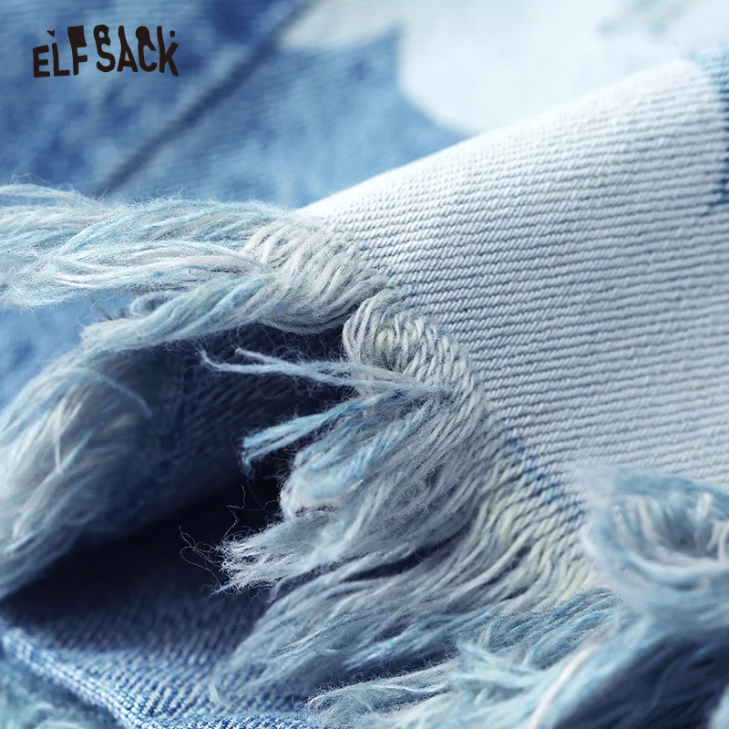 ELFSACK синие потертые джинсовые женские шорты Летние повседневные широкие шорты модные уличные прямые женские джинсы со средней талией