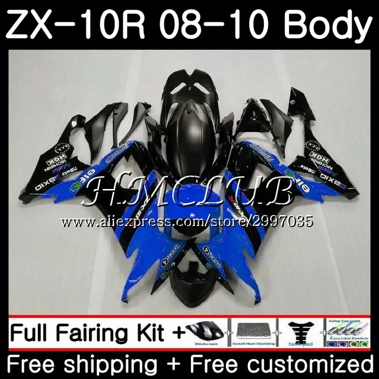 

Bodywork For KAWASAKI NINJA ZX10R ZX1000C Blue black 2008 2009 2010 63HC.11 ZX 10R ZX 10 R ZX1000 ZX-10R 08 09 10 Fairing kit